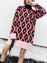 Load image into Gallery viewer, Fashion European And American Style High Collar Embroidery Contrast Color Love Geometry Pullover Sweater Top
