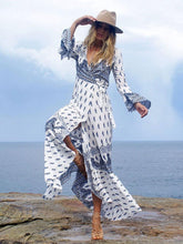 Load image into Gallery viewer, Sexy Chiffon Bohemia Floral Front Split with Tie Long Sleeve Maxi Dress