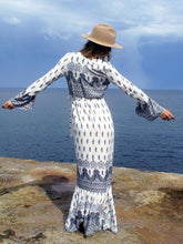 Load image into Gallery viewer, Sexy Chiffon Bohemia Floral Front Split with Tie Long Sleeve Maxi Dress