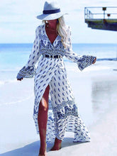 Load image into Gallery viewer, Sexy Chiffon Bohemia Floral Front Split with Tie Long Sleeve Maxi Dress