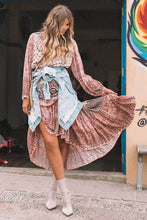 Load image into Gallery viewer, Pink Printed Wavy Ribbon Hollow Big Skirt Holiday Dress