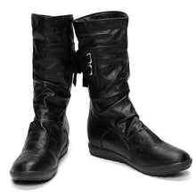 Load image into Gallery viewer, Big Size Pure Color Lace Up Mid Calf Flat Knight Boots