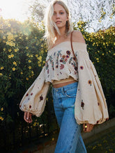 Load image into Gallery viewer, Embroidered Puff-sleeves Blouses&Shirts Top