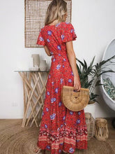 Load image into Gallery viewer, Boho Lace-up V-neck Printed Maxi Dresses