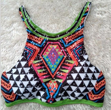 Load image into Gallery viewer, Printed Split Triangle V-neck Sexy Slim Halterneck Bikini Swimsuit