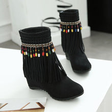 Load image into Gallery viewer, Tassel Beaded Roman Folk Style Hidden Heel Plus Size Short Boots