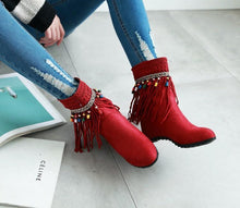 Load image into Gallery viewer, Tassel Beaded Roman Folk Style Hidden Heel Plus Size Short Boots