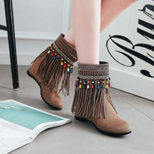 Load image into Gallery viewer, Tassel Beaded Roman Folk Style Hidden Heel Plus Size Short Boots
