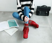 Load image into Gallery viewer, Tassel Beaded Roman Folk Style Hidden Heel Plus Size Short Boots