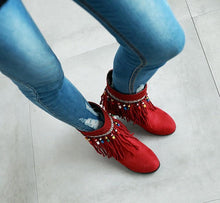 Load image into Gallery viewer, Tassel Beaded Roman Folk Style Hidden Heel Plus Size Short Boots