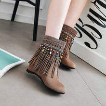 Load image into Gallery viewer, Tassel Beaded Roman Folk Style Hidden Heel Plus Size Short Boots