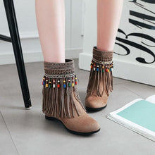 Load image into Gallery viewer, Tassel Beaded Roman Folk Style Hidden Heel Plus Size Short Boots