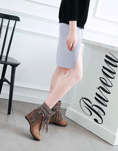 Load image into Gallery viewer, Tassel Beaded Roman Folk Style Hidden Heel Plus Size Short Boots