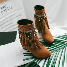 Load image into Gallery viewer, Tassel Beaded Roman Folk Style Hidden Heel Plus Size Short Boots