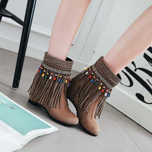 Load image into Gallery viewer, Tassel Beaded Roman Folk Style Hidden Heel Plus Size Short Boots