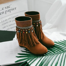 Load image into Gallery viewer, Tassel Beaded Roman Folk Style Hidden Heel Plus Size Short Boots