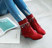 Load image into Gallery viewer, Tassel Beaded Roman Folk Style Hidden Heel Plus Size Short Boots
