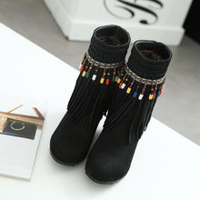 Load image into Gallery viewer, Tassel Beaded Roman Folk Style Hidden Heel Plus Size Short Boots