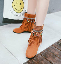 Load image into Gallery viewer, Tassel Beaded Roman Folk Style Hidden Heel Plus Size Short Boots