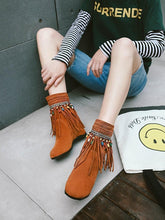 Load image into Gallery viewer, Tassel Beaded Roman Folk Style Hidden Heel Plus Size Short Boots