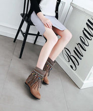 Load image into Gallery viewer, Tassel Beaded Roman Folk Style Hidden Heel Plus Size Short Boots
