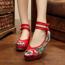 Load image into Gallery viewer, Embroidered women's shoes with increased height within 5 cm ethnic style cloth shoes tendon bottom wedge heel women's single shoes