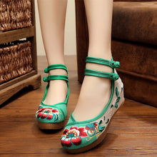 Load image into Gallery viewer, Embroidered women's shoes with increased height within 5 cm ethnic style cloth shoes tendon bottom wedge heel women's single shoes