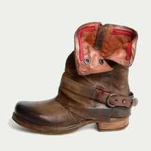 Load image into Gallery viewer, British Retro Flat Martin Boots Female Belt Buckle Cuffed Two Wear Boots