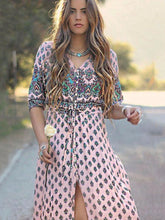 Load image into Gallery viewer, Pretty Bohemia Floral V Neck Half Sleeve Front Split Maxi Dress