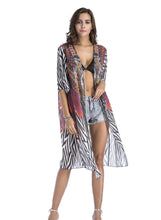 Load image into Gallery viewer, 4 pattern Beach bikini outer cover chiffon print middle sleeve shirt boho style