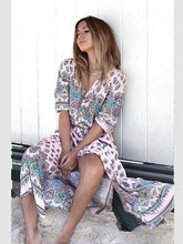 Load image into Gallery viewer, Pretty Bohemia Floral V Neck Half Sleeve Front Split Maxi Dress