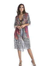 Load image into Gallery viewer, 4 pattern Beach bikini outer cover chiffon print middle sleeve shirt boho style