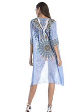 Load image into Gallery viewer, 4 pattern Beach bikini outer cover chiffon print middle sleeve shirt boho style