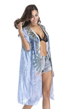 Load image into Gallery viewer, 4 pattern Beach bikini outer cover chiffon print middle sleeve shirt boho style