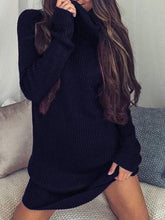 Load image into Gallery viewer, Fashion Long Sleeve Casual High Neck Striped Knit Sweater Dress