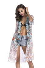 Load image into Gallery viewer, 4 pattern Beach bikini outer cover chiffon print middle sleeve shirt boho style