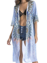 Load image into Gallery viewer, 4 pattern Beach bikini outer cover chiffon print middle sleeve shirt boho style