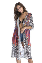 Load image into Gallery viewer, 4 pattern Beach bikini outer cover chiffon print middle sleeve shirt boho style