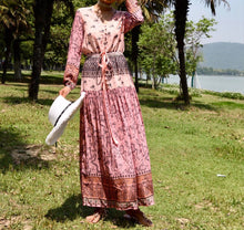 Load image into Gallery viewer, Pink Printed Wavy Ribbon Hollow Big Skirt Holiday Dress