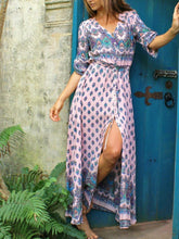 Load image into Gallery viewer, Pretty Bohemia Floral V Neck Half Sleeve Front Split Maxi Dress