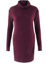 Load image into Gallery viewer, Fashion Long Sleeve Casual High Neck Striped Knit Sweater Dress