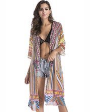 Load image into Gallery viewer, 4 pattern Beach bikini outer cover chiffon print middle sleeve shirt boho style