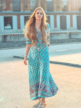 Load image into Gallery viewer, Pretty Bohemia Floral V Neck Half Sleeve Front Split Maxi Dress