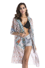 Load image into Gallery viewer, 4 pattern Beach bikini outer cover chiffon print middle sleeve shirt boho style