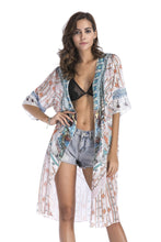 Load image into Gallery viewer, 4 pattern Beach bikini outer cover chiffon print middle sleeve shirt boho style
