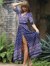 Load image into Gallery viewer, Pretty Bohemia Floral V Neck Half Sleeve Front Split Maxi Dress