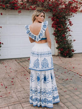 Load image into Gallery viewer, Print V Neck Sleeveless Tops High Waist Skirt 2 Pieces Set