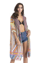 Load image into Gallery viewer, 4 pattern Beach bikini outer cover chiffon print middle sleeve shirt boho style