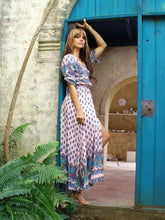 Load image into Gallery viewer, Pretty Bohemia Floral V Neck Half Sleeve Front Split Maxi Dress