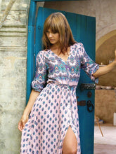 Load image into Gallery viewer, Pretty Bohemia Floral V Neck Half Sleeve Front Split Maxi Dress